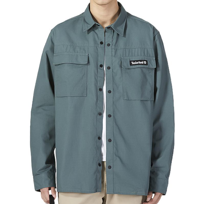 Timberland Solid Color Logo Patch Outdoor Casual Sports Polo Long Sleeve Men tops Green A22AZ-392