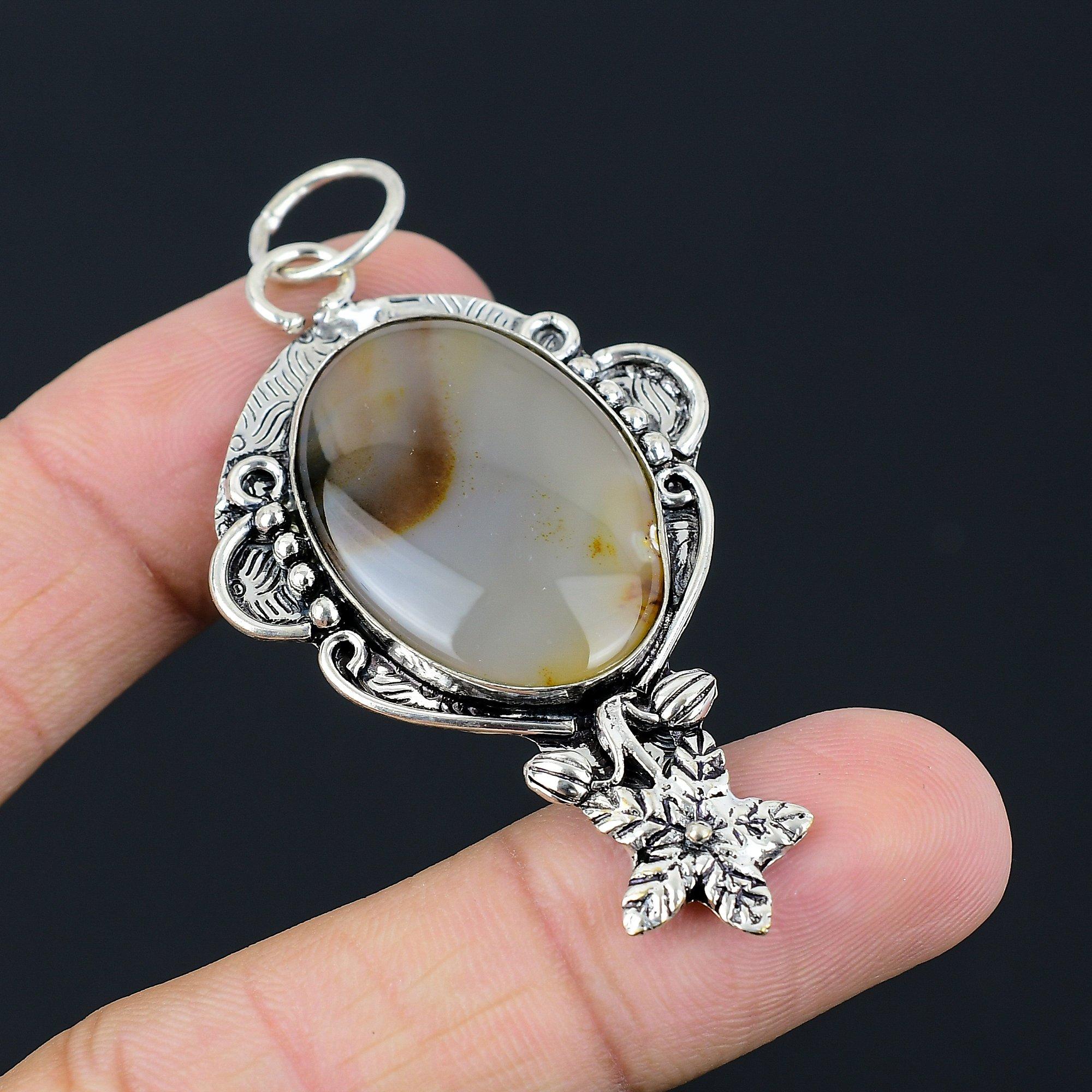 925 Silver Montana Agate Gemstone Sister Wedding Birthday Flower Pendant Jewelry