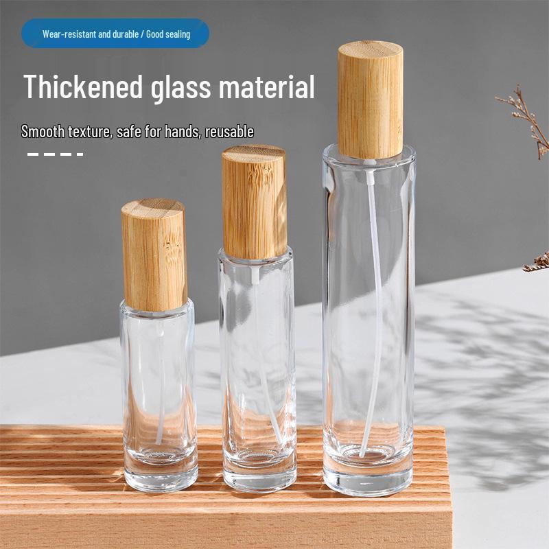 Transparent Glass Perfume Decanter with Bamboo Lid - Portable High-End Sample Bottle