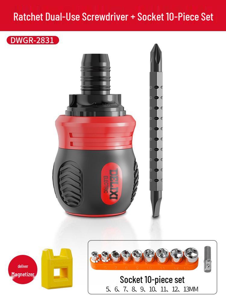 Delixi Double-headed Ratchet Screwdriver Set - Multi-functional Telescopic Torx, Phillips, and Slotted.