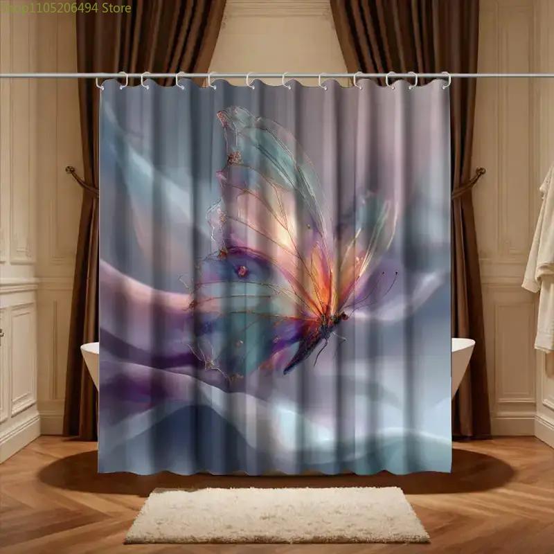 1pc Bathroom Shower Curtain, Butterfly Garden Visit Experience, Fantasy Festival Shower Curtain, Includes 12 Hooks, 180*180cm
