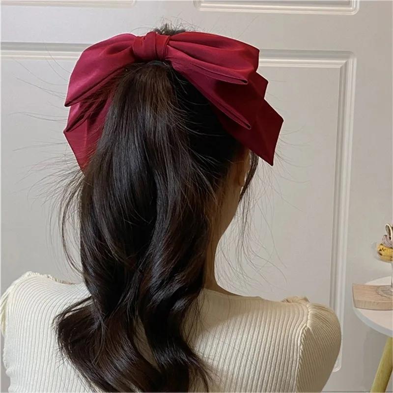 Neue große Satin-Haarspange, Haarschleifen, für Mädchen und Frauen, einfarbig, rosa, schwarz, mehrlagige Haarnadel, koreanische Mode, Kneifen für Haar-Accessoires