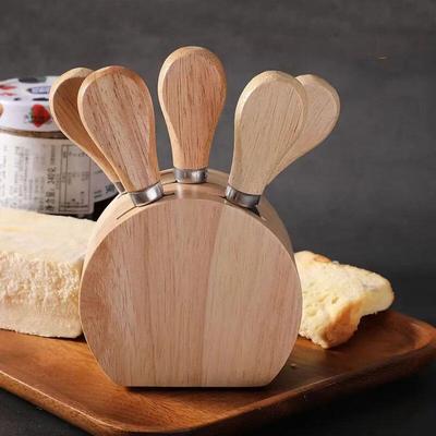 ZISIZ Stainless Steel 6-Piece Cheese Knife Set with Wooden Stand