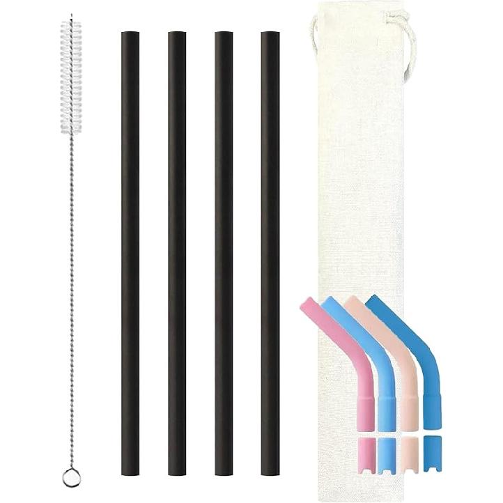 Pure Titanium Reusable Straws with Silicone Tips,Travel Case & Cleaning Brush,BPA Free & Eco Friendly,Dishwasher Safe,Fits 20-30oz Tumblers (Titanium