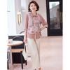 Pasite New Chinese Style Mom's Summer 3/4 Sleeve Printed Top & Pants Set