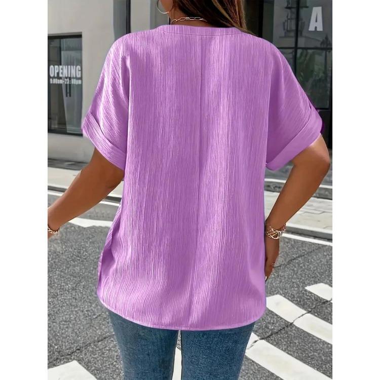 T-shirt Casual da Donna Taglie Forti Casual Colore Unico Bottoni Scollo a V Elegante Colore Unico Manica Corta Abbottonata Moda Quattro Stagioni Nuovo