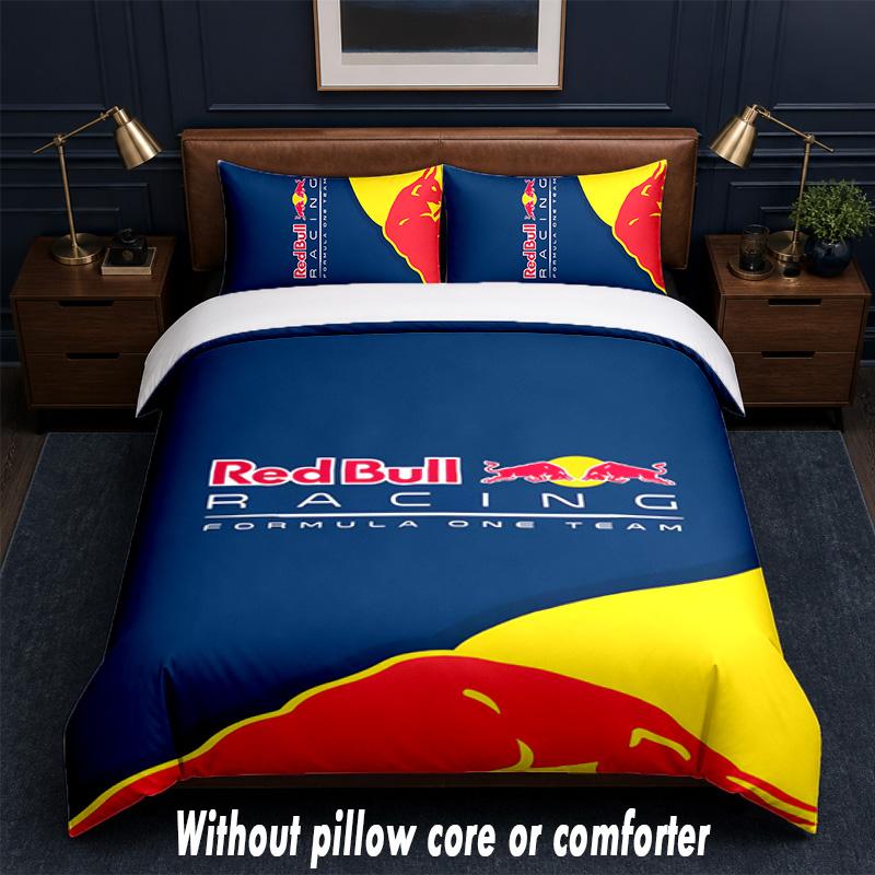Red Bull Racing Design Bett Bettwäsche Set 1 Bettbezug + 2 Kissenbezüge Weich Atmungsaktiv Haushalt Bettwäsche