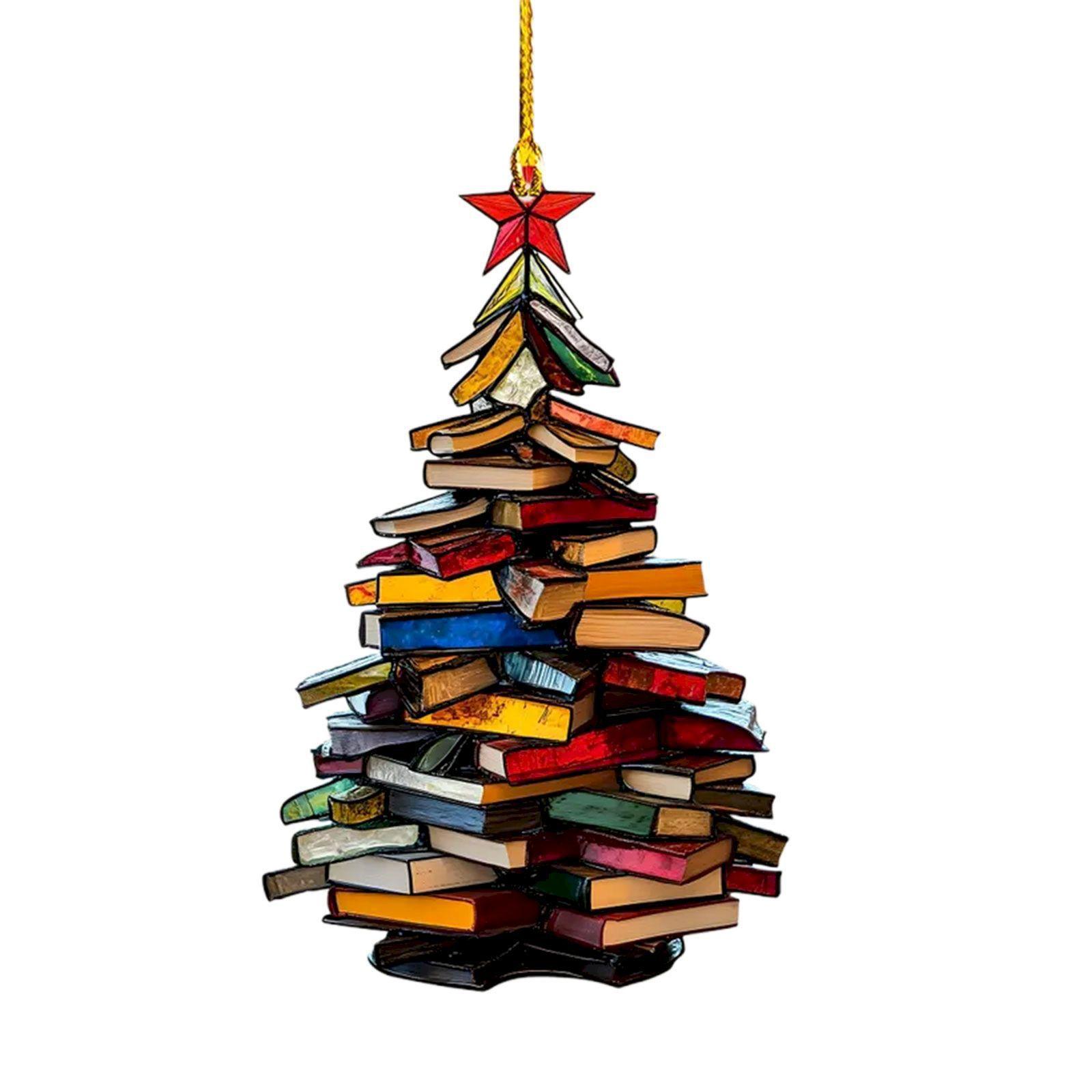 Duidelijk Acryl Gestapelde Boek Kerstboom Ornament Hangend Decor voor Boekliefhebbers Home Office Boekenkast Cadeau Hanger 3PCS black
