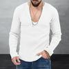 Herre Striktrøje Dyb V-hals Ribbet Lange Ærmer Ensfarvet Smal Pasform Blød Varm Efterår Vinter Afslappet Herre Pullover Top Sweatshirt Strik