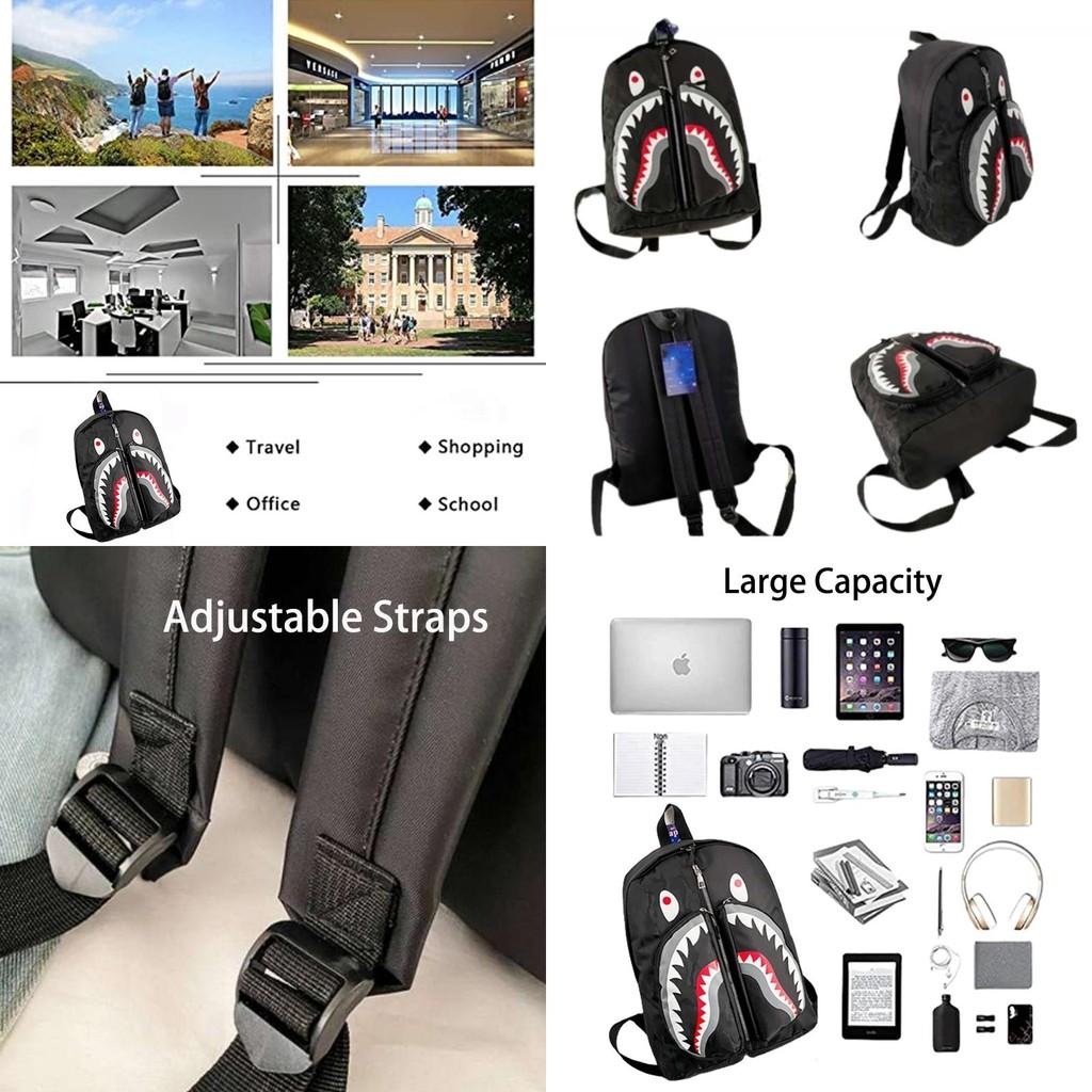 Stylish Bape Shark Backpack For Students Large Capacity Lightweight