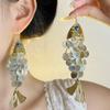 Personality Fish-shaped Earrings Scaly Dangle Earrings Imitation Shell Tassel Earrings  Festival