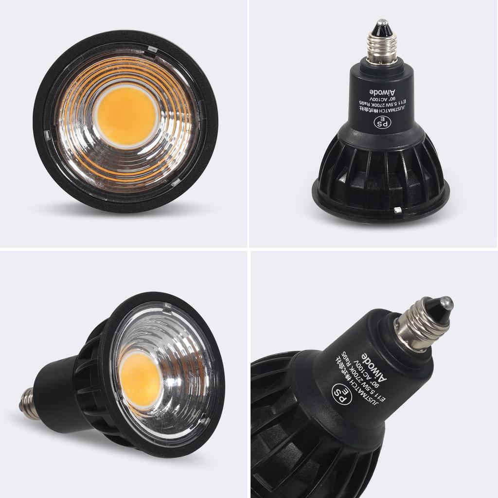 Aiwode E11 LED Spotlight, LED Bulb, E11 Base, 5.5W (equivalent To 60W), Warm White 2700K, CRI 95, Brightness 550lm, Non-dimmable, Wide Angle 90°,