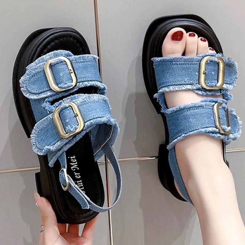 Fashion Cowboy Platform Sandals Women Summer Fashion 2024 Mid Heels Open Toe Casual Beach Slippers Slingback Flip Flops Mujer Zapatos
