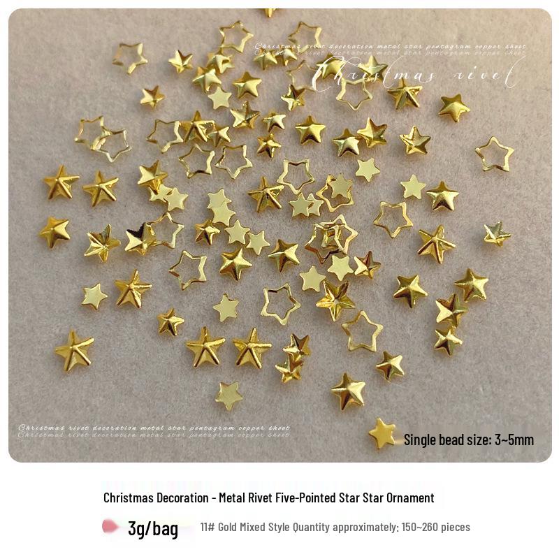3D Hollow Gold & Silver Five-Pointed Star Metal Rivets for Christmas Nail Art