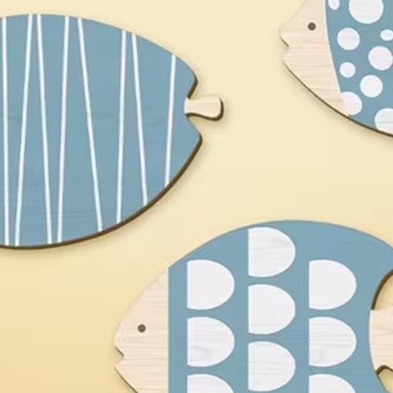 3 Pcs Wooden Fish Wall Decor Beach Nautical Coastal Theme Blue Fish Wall Sculpture Vintage Lake House Wall Art for Bathroom Living Room
