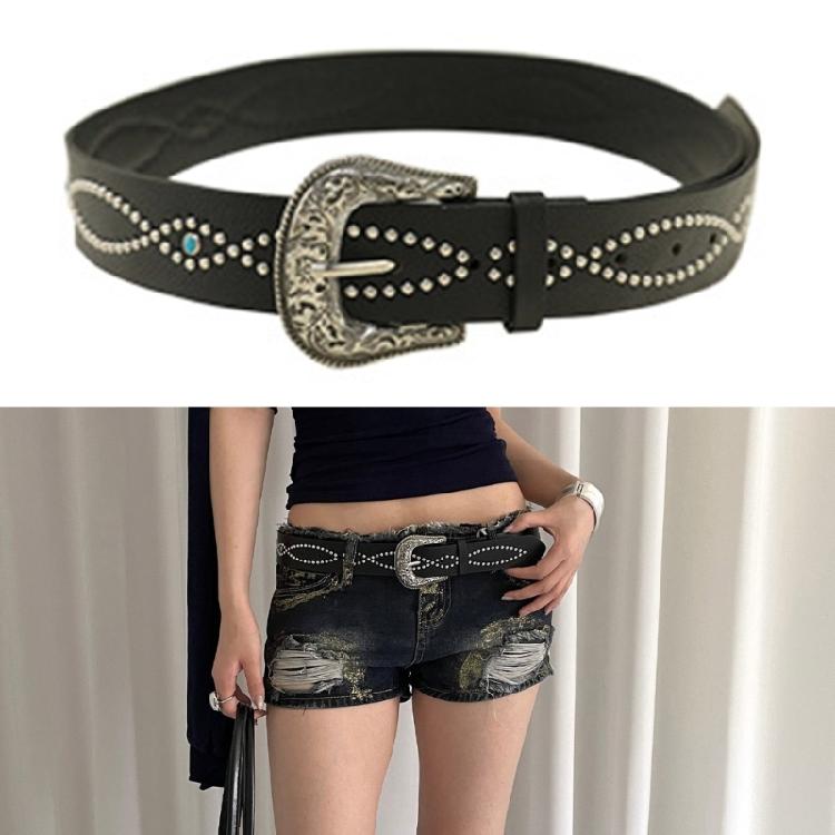 Adjustable Metal Studded Waist Belt Premium PU Leather Gothic Punk Fashion Accessory for Women Girls