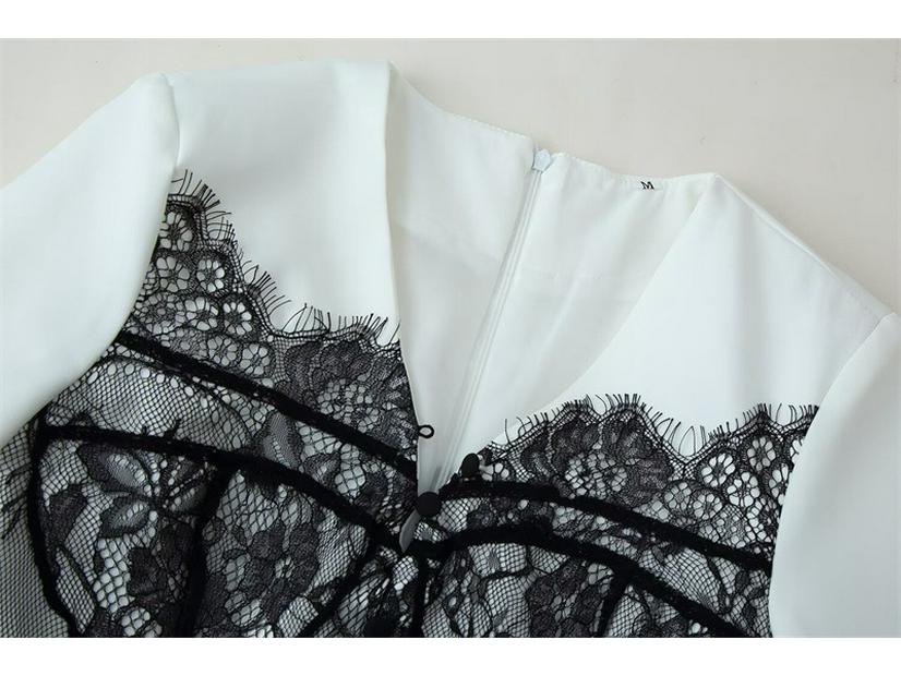 Europäisches & Amerikanisches V-Ausschnitt Schlankes Spitzen-Patchwork-Kleid, Stil 2026