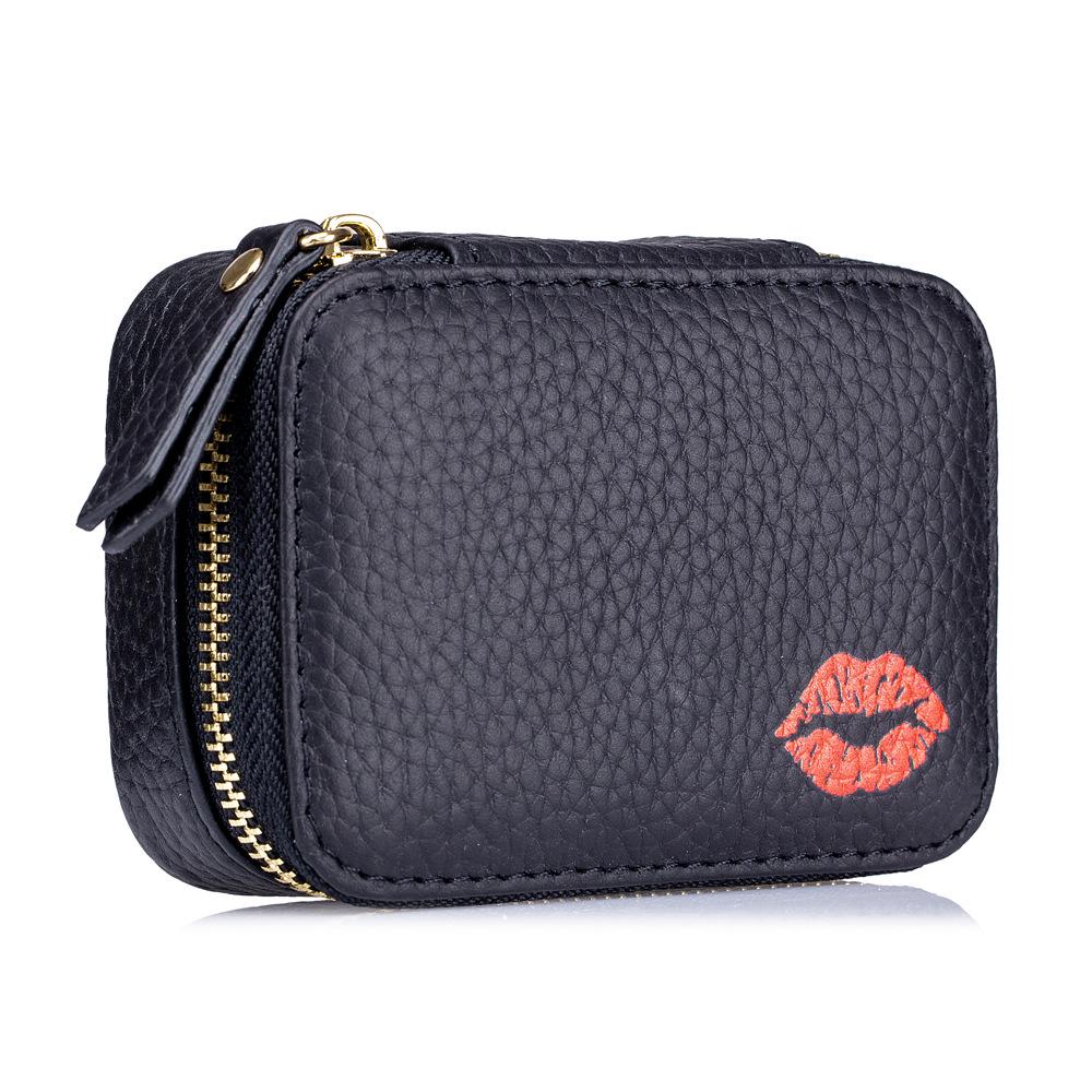 Damen Mini-Lippenstifttasche aus echtem Leder mit Spiegel - Modische und tragbare Drei-in-Eins Make-up-Tasche