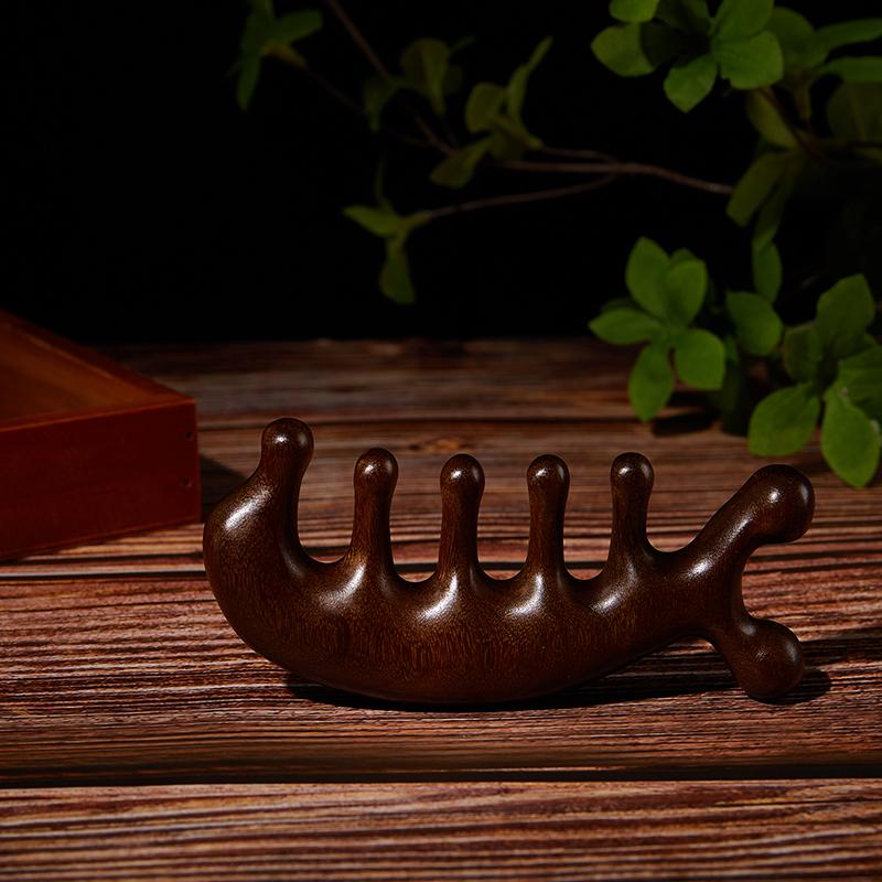 1ks Head Meridian Massage Comb Sandalwood Hřeben s pěti širokými zuby Antistatický