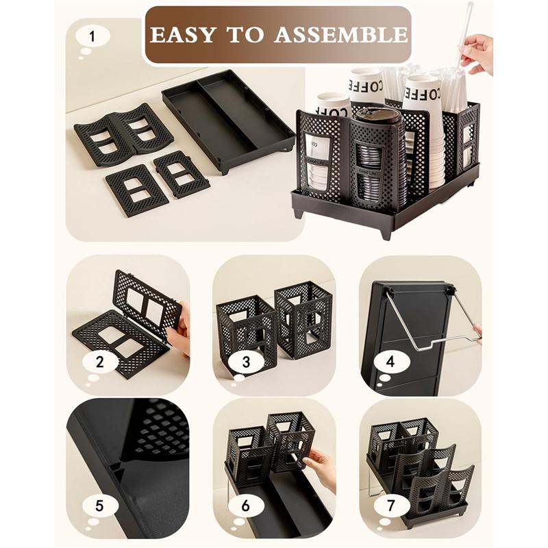 Unbreakable 2-In-1 Coffee Cup Holder Organizer Paper Cup And Lid Holder With Straw Storage Adjustable Design