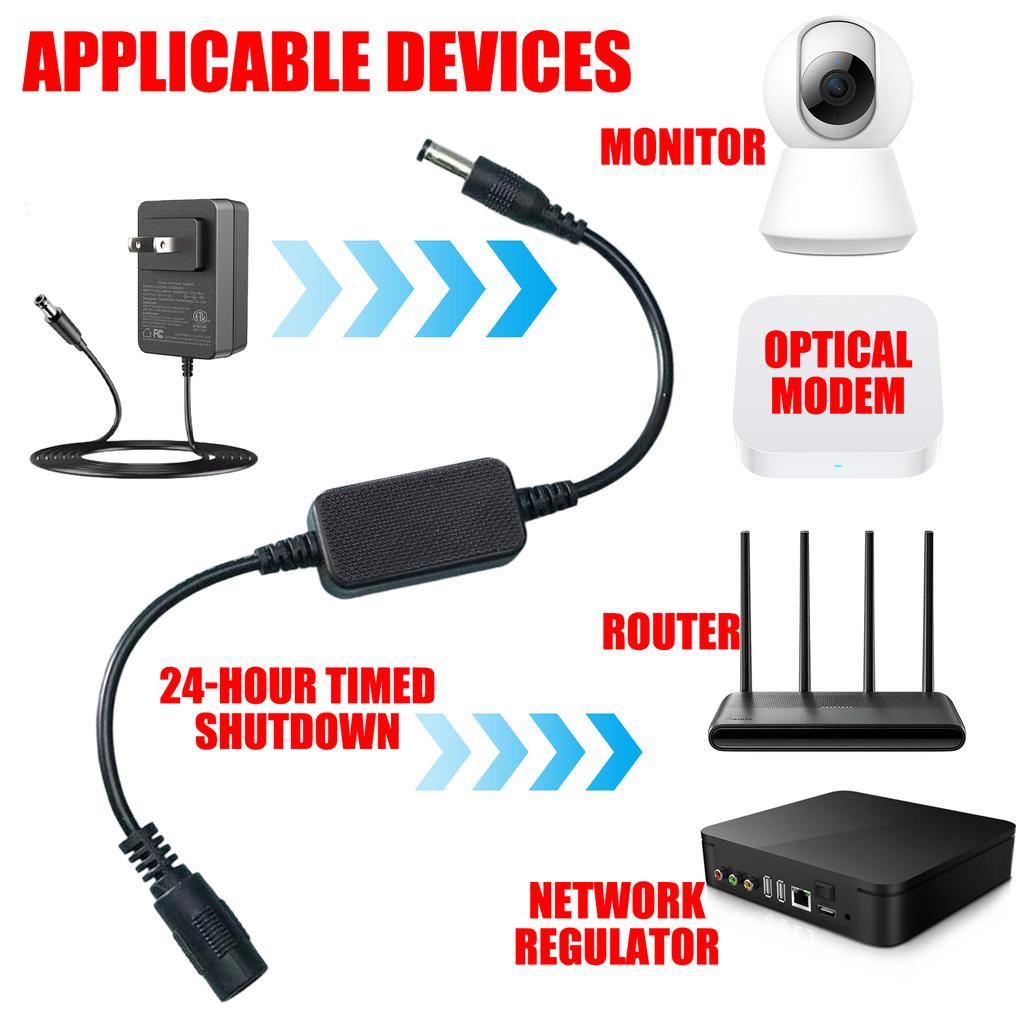 Router Reboot Cable WiFi Auto Restarter Timing 24H Power-Off Reset Controller Optical Modem Reboot Cable WiFi Rebooting Device