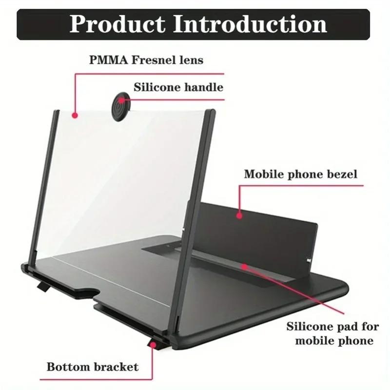 1pc 12/10 Inch 3D HD Mobile Phone Screen Magnifier, Foldable Stand with Phone Holder, Video Amplifier for Movies, Reading