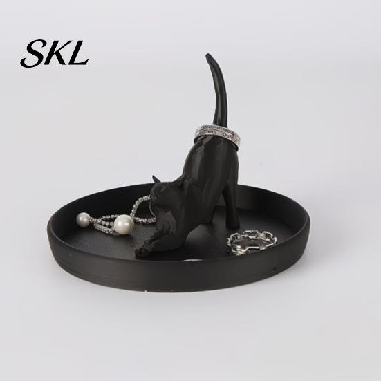 Small Jewelry Organizer 3D Printed Cat Tray, Desktop for Rings Black And White Tray Earrings, Cute Kitten Decorative Storage Dish Home Vanity