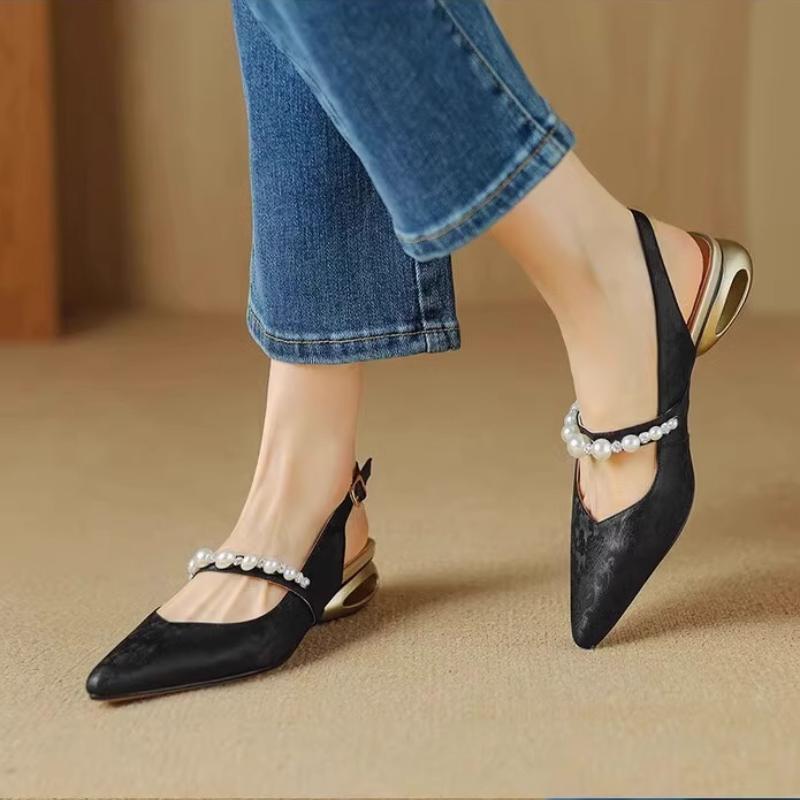 

Модные французские туфли-лодочки на низком каблуке с открытой пяткой, женские летние новые туфли с пряжкой, с острым носком, модные сандалии на блочном каблуке 34 чёрный