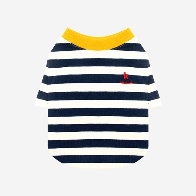 KINIKINI STRIPE NECK BUTTON TSHIRT-YELLOW (Short Sleeve T-Shirt)