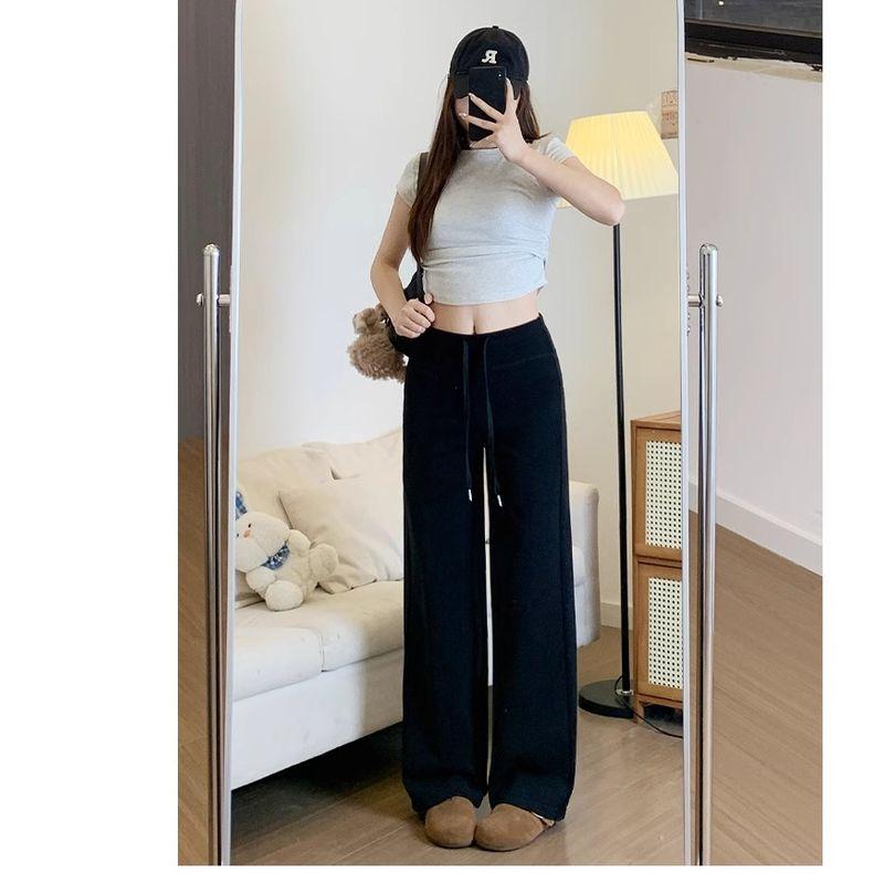 

Chubby Gray Straight Sweat pants Women 2025 New High Waist Drape Summer Small Casual Wide Leg Sweatpants Black XS