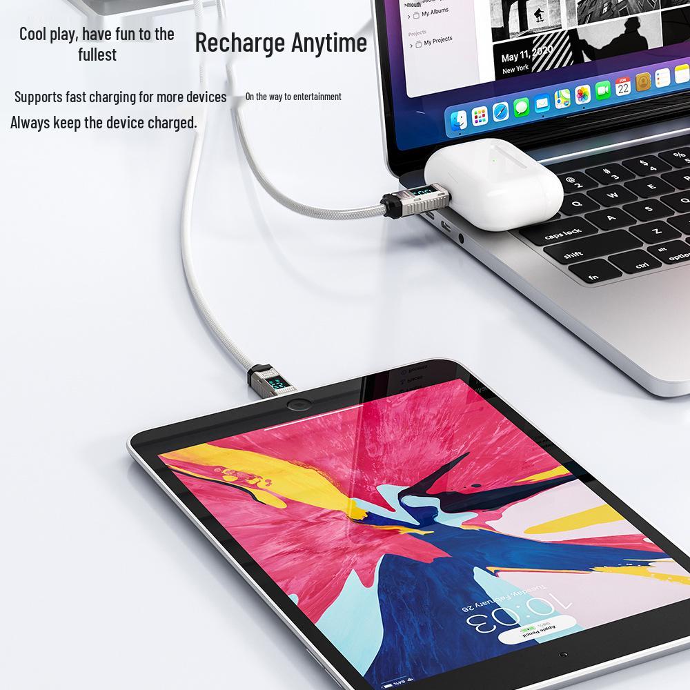 Toocki Zinc Alloy 20W Fast Charging Cable with Digital Display for Apple 14/13