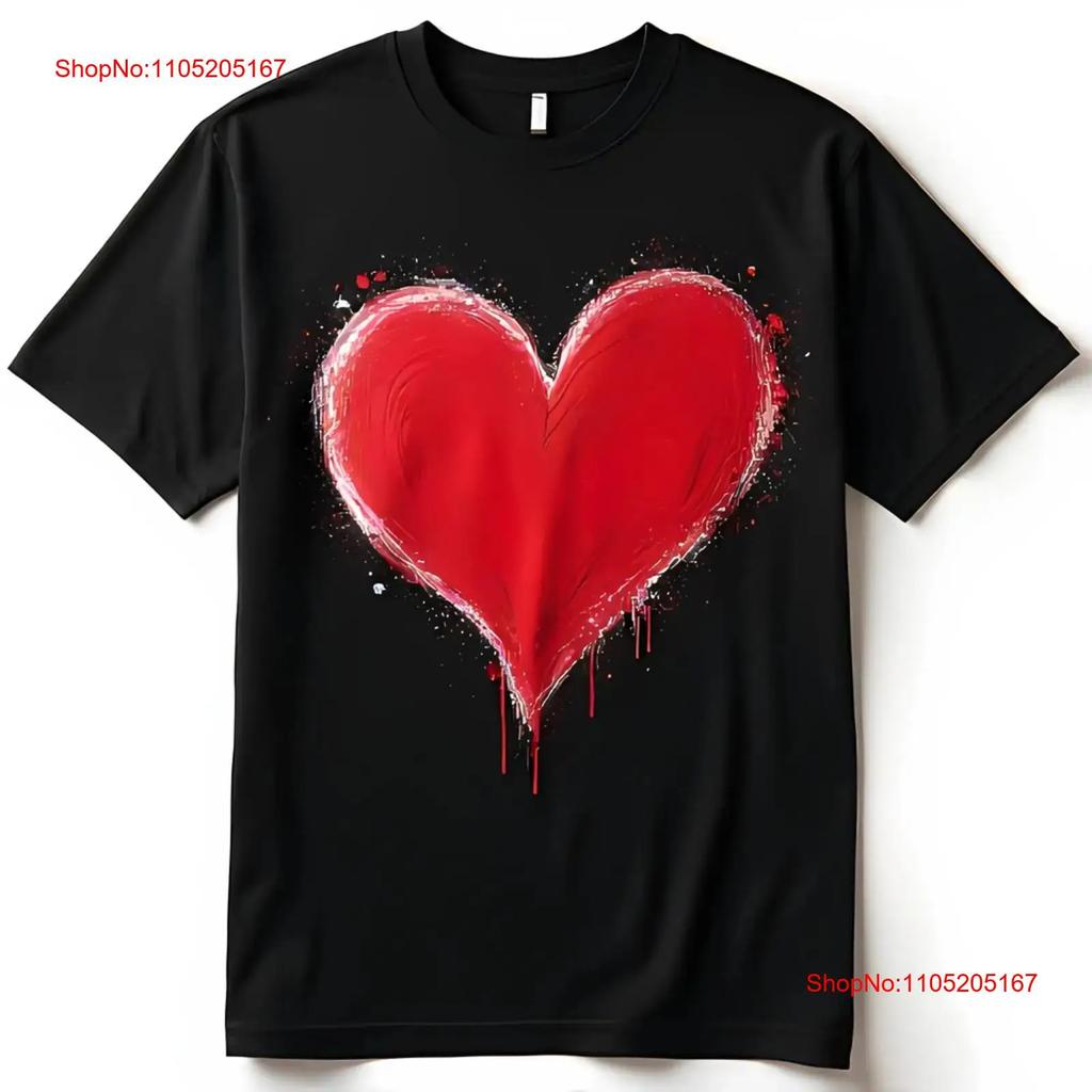 Artistic Black T Shirt With Striking Red Splatter Heart Style Vintage Slightly Unisex Versatile Designer Clothes Stylish