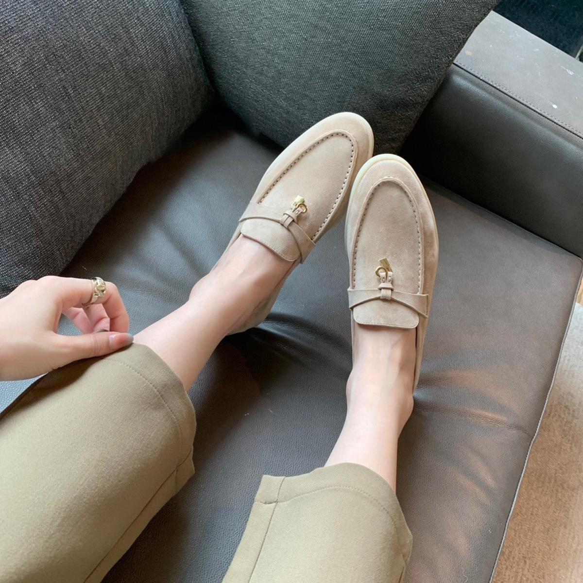 

Sheepskin version~ LP tassel lock loafers women s flat-bottomed lazy one-pedal versatile soft-soled beanie cashmere single shoes 34