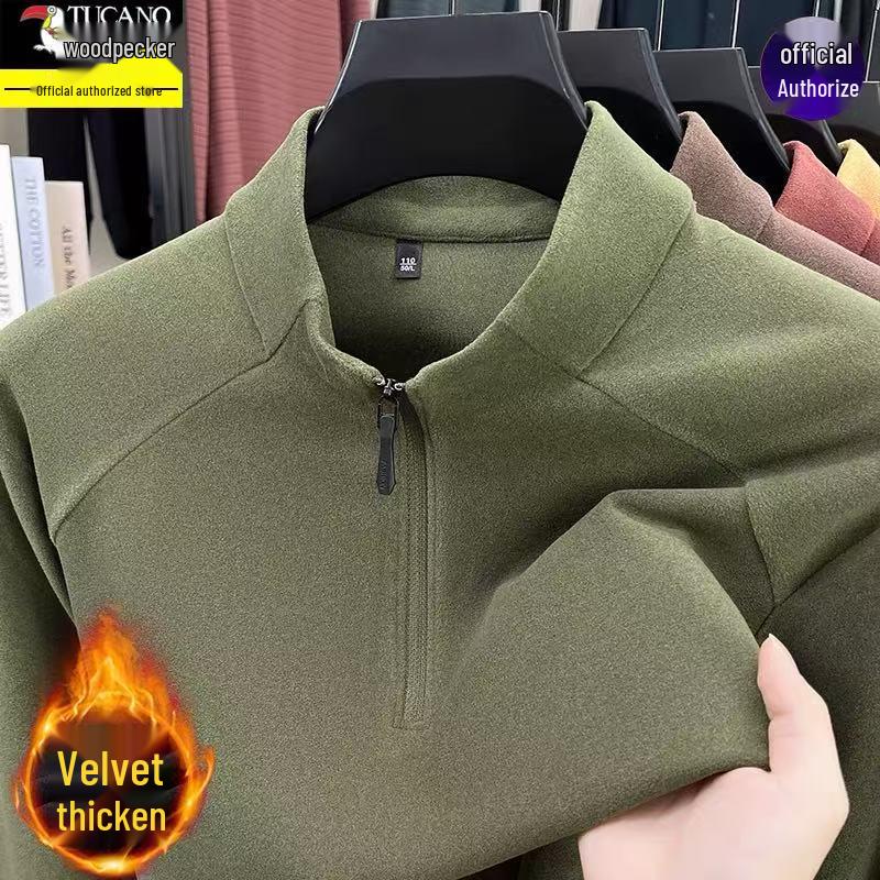 Men's Woodpecker Half-Zip Stand-Up Collar Long-Sleeve German Velvet Sweatshirt