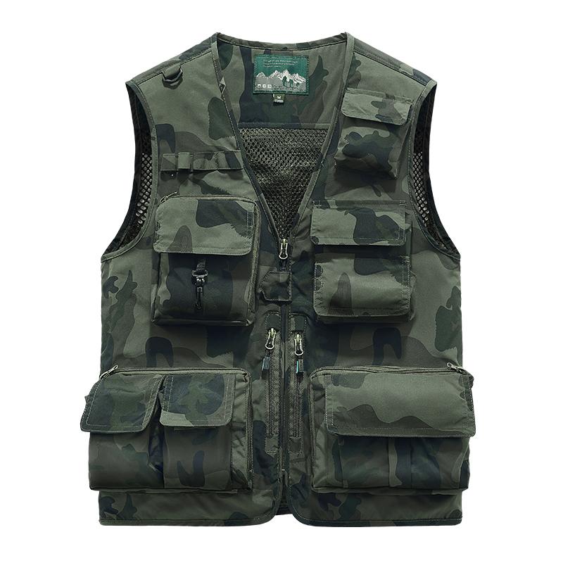 Men's Outdoor Sports Leisure Fishing Windproof Breathable Leather Vest Spring and Autumn Outdoor Sleeveless Camouflage Vest