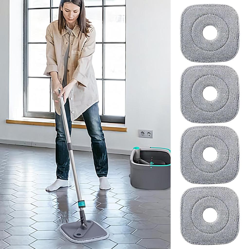 Mop Head 4 Pieces Microfiber Mop Pads Square Brush Scrub Pad for Wet and Dry Deep Clean Hardwood Floor Care Kitchen Bathroom
