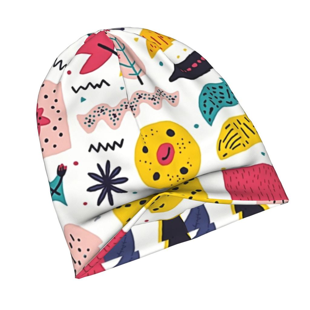 ZLIENSZUS Modern Adult Beanie Hat - Retro Geometric with 2D Flat Printing, Multicolor Suitable for Streetwear, Casual Outfits, Layering for &, Design