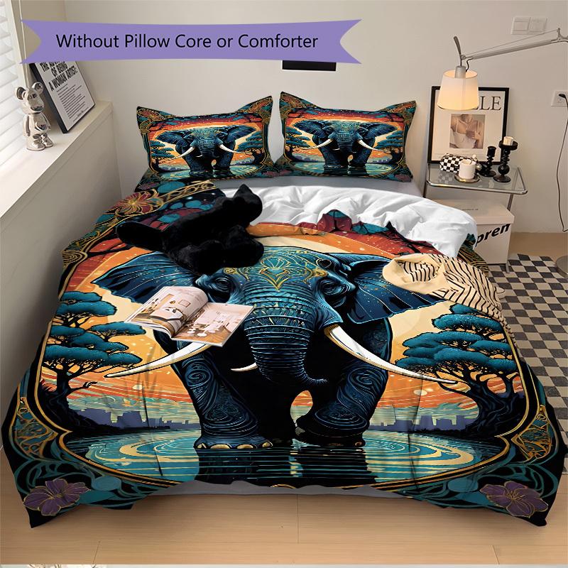 3pcs Elephant Art Print Duvet Cover Set -Includes 1 Duvet Cover and 2 Pillowcases, No Quilt Core, All-Season Home Decor yy251111128