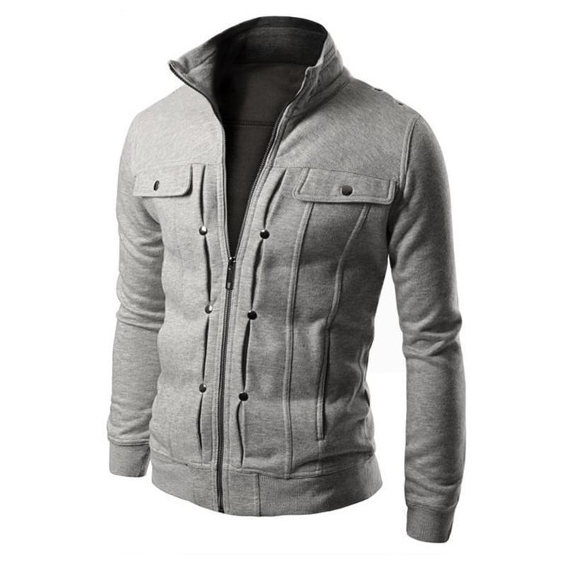 Мужская мода осень-весна с длинным рукавом спортивная куртка толстовки кардиган пальто одежда M светло-серый