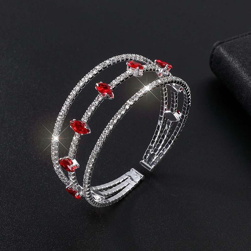 Elastic open rhinestone bracelet female full diamond bracelet bride 3 rows around arm zircon bracelet