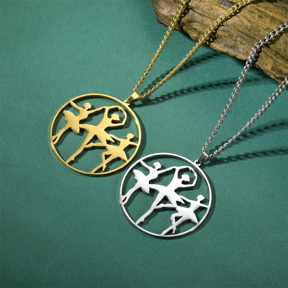 My Shape Artistic Gymnastics Round Pendant Necklaces for Women Ballet Dancer Callisthenics Charms Chain Stainless Steel Jewelry