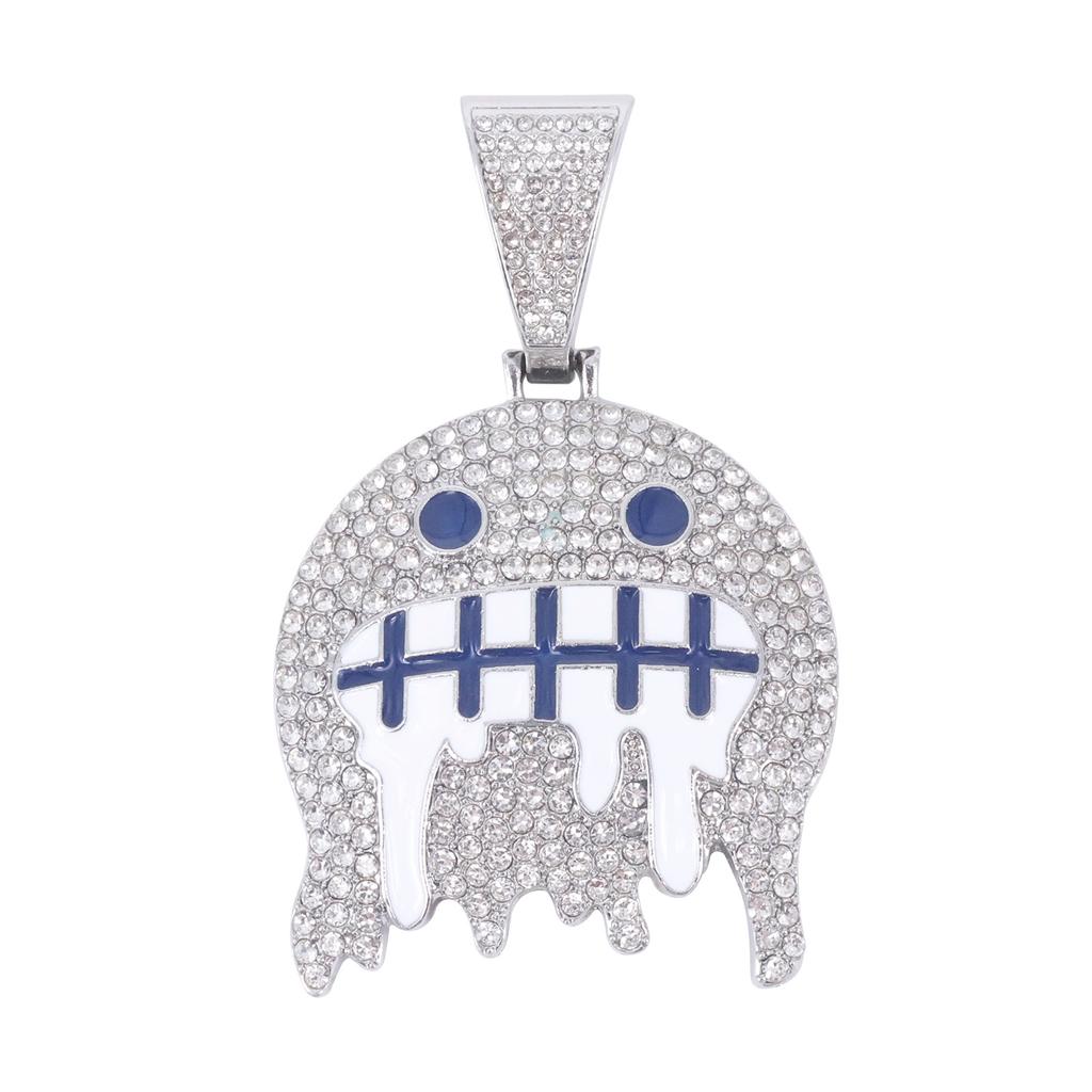 European American Hip Hop Jewelry Ice Face Enamel Emoji Pendant Men Hipster Street Rap Full Diamond Cuban Chain Necklace