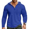 Herren-T-Shirt mit V-Ausschnitt und Kapuze, schmales Langarm-T-Shirt, Waffelmuster, für Herbst und Winter, lässiges Henley-Shirt
