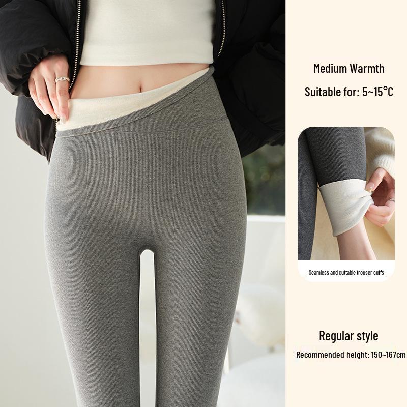 Women's Extra Long High-Waisted Fleece-Lined Winter Leggings - Striped, Warm, Cotton, for Tall Figures