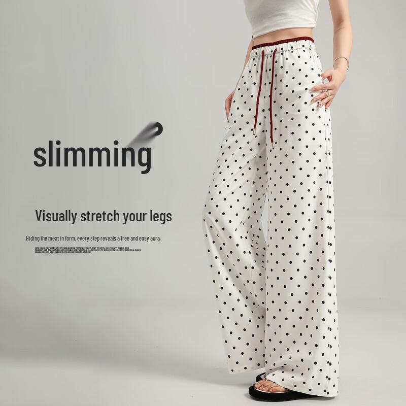 Women's Relaxed Fit High-Waisted Polka Dot Wide-Leg Pants
