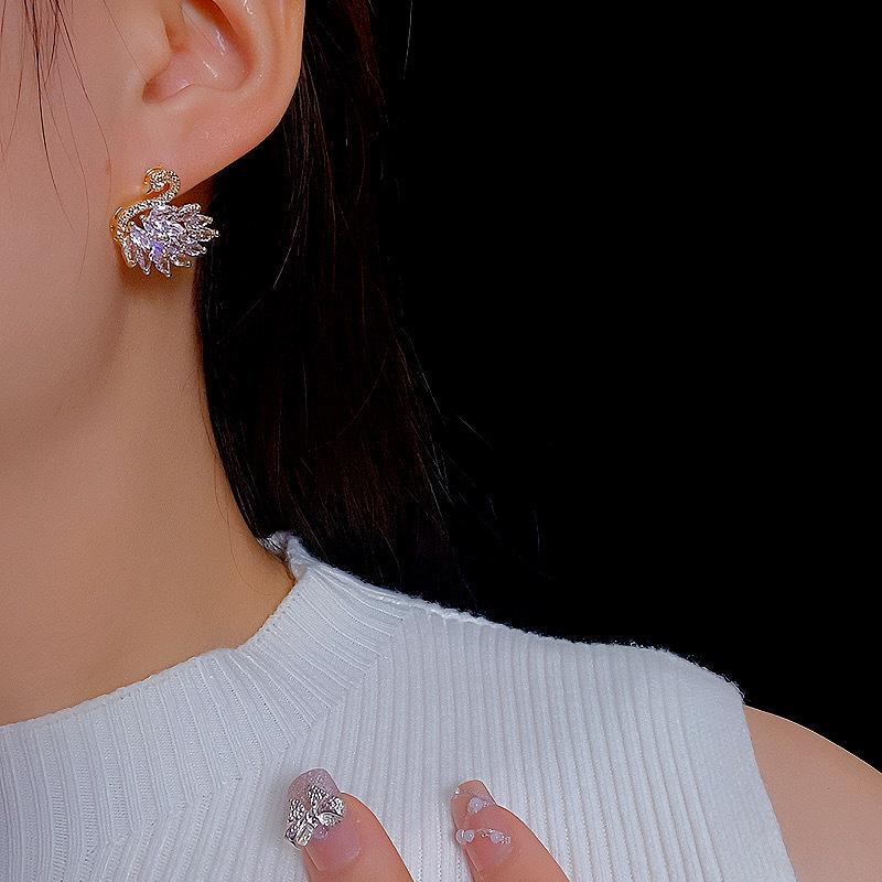 S925 Silver Needle Swan Earrings with Micro-Inlaid Zircon – Elegant, Fashionable, and Versatile