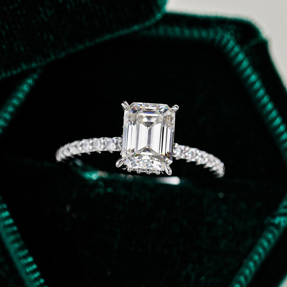 

S925 Sterling Silver Rectangular Cut Engagement Ring - 1/2/3 Carat D Color VVS Moissanite Half Eternity Band Jewelry for Women 9&1CT срібний