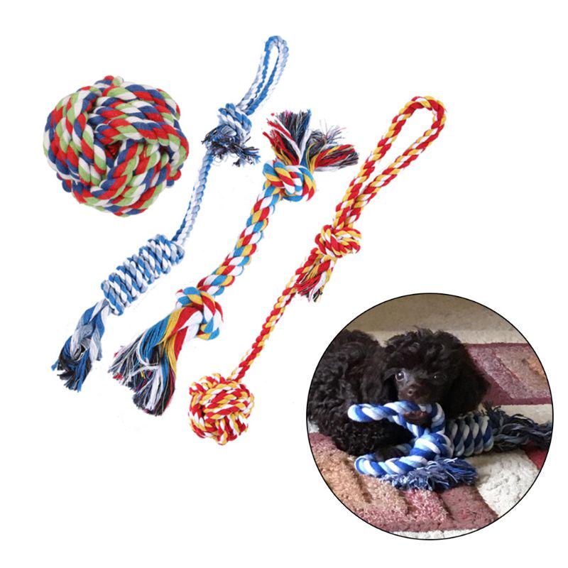 Buy 4 Pcs/set Cotton Rope Pet Toy Puppy Bite Molar Rope Colorful Dogs ...