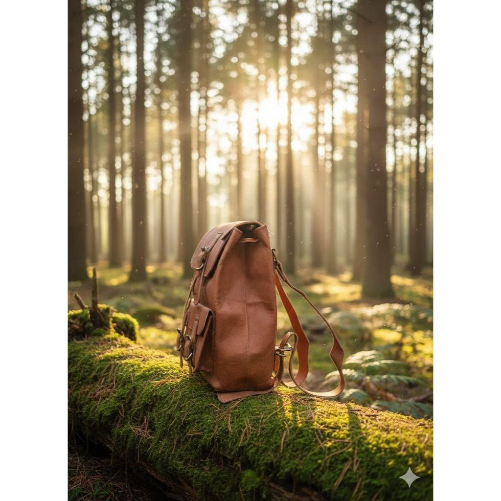 Damen-Rucksack aus echtem braunem Leder, handgefertigte Reiserucksack-Umhängetasche