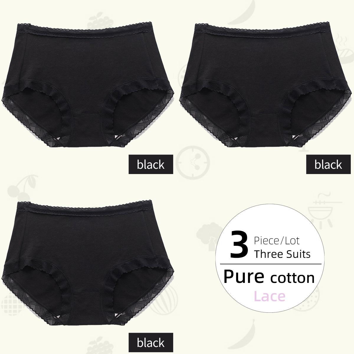 

3 шт./лот, большие размеры, удобные женские трусики из чистого хлопка, хлопковые трусики с кружевной кромкой, нижнее белье, трусы 2XL